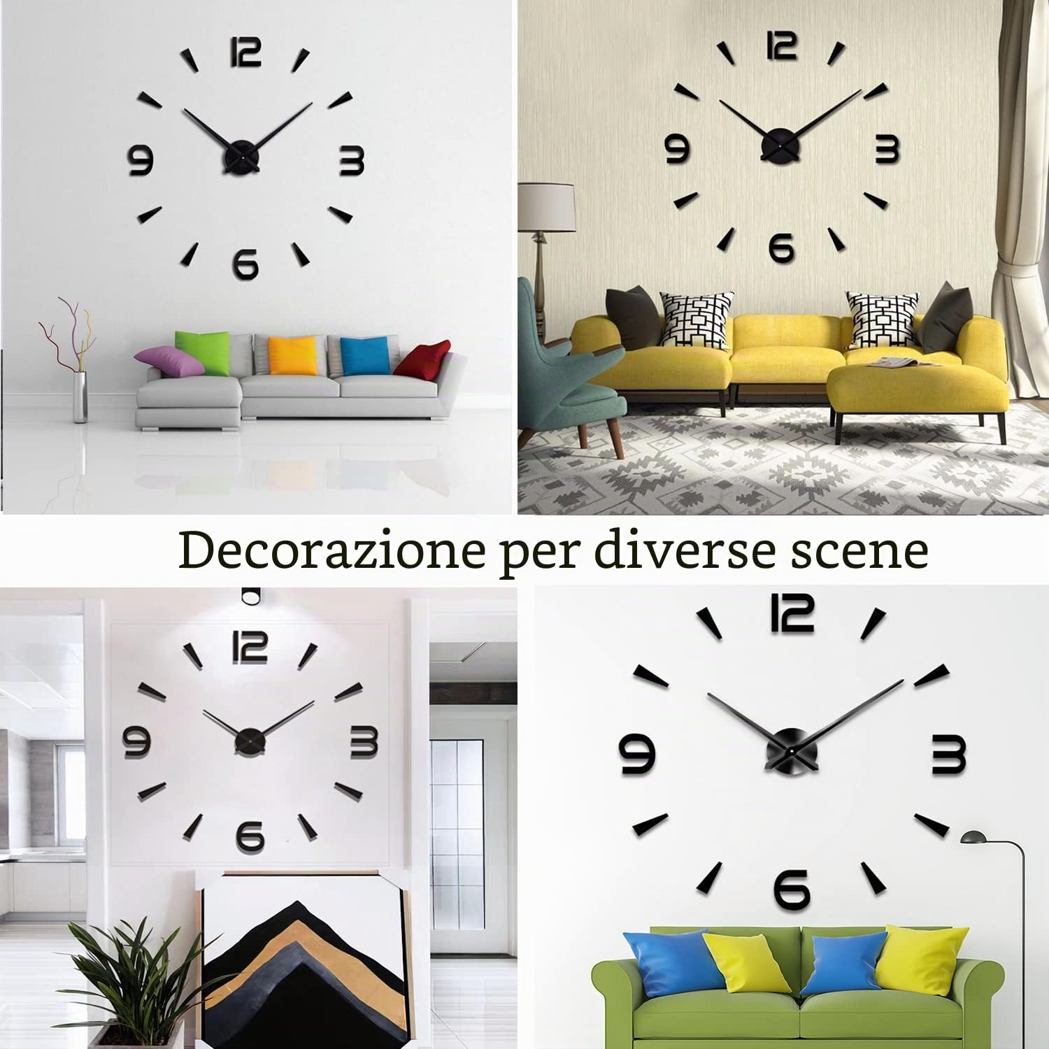 Coraltree Orologio da parete moderno,orologio da parete 3D DIY silenzioso per decorazioni parete, regalo per casa, ristorante, ufficio e hote (nero)