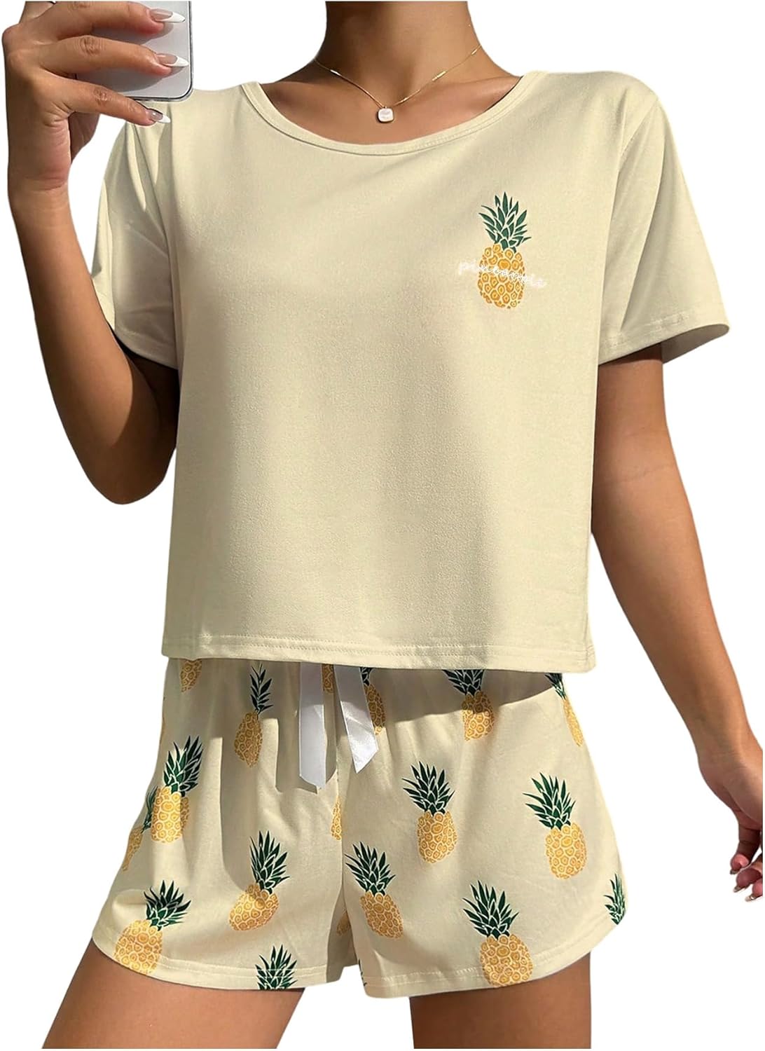 SweatyRocks Women's Graphic 2 Piece Pajama Set Summer Cute Sleepwear Print Tee and Shorts PJ Set - Image 4