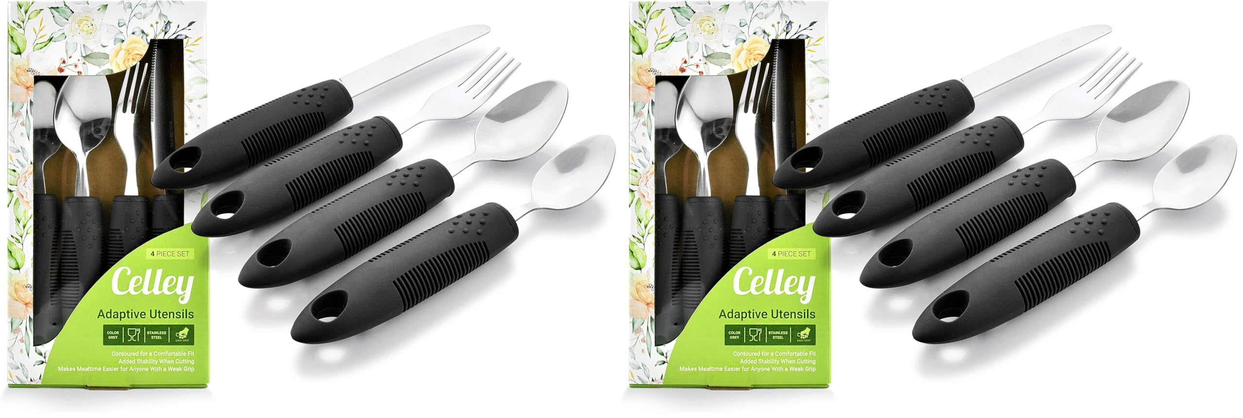Celley Adaptive Besteck für Senioren und Menschen mit Behinderung – 4-teiliges Set, leicht, ergonomisch (Packung mit 2)