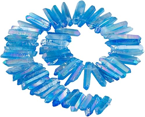 Miniatura 5 de Nupuyai Puntos de cristal de cuarzo de roca natural para hacer joyas, cuentas de piedra de punta graduada perforadas con revestimiento de titanio,