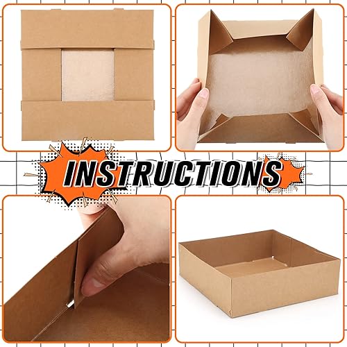 Miniatura 3 de Paquete de 50 bandejas de papel kraft para alimentos con 4 esquinas emergentes para películas, bandejas de cartón a prueba de grasa, bandejas para