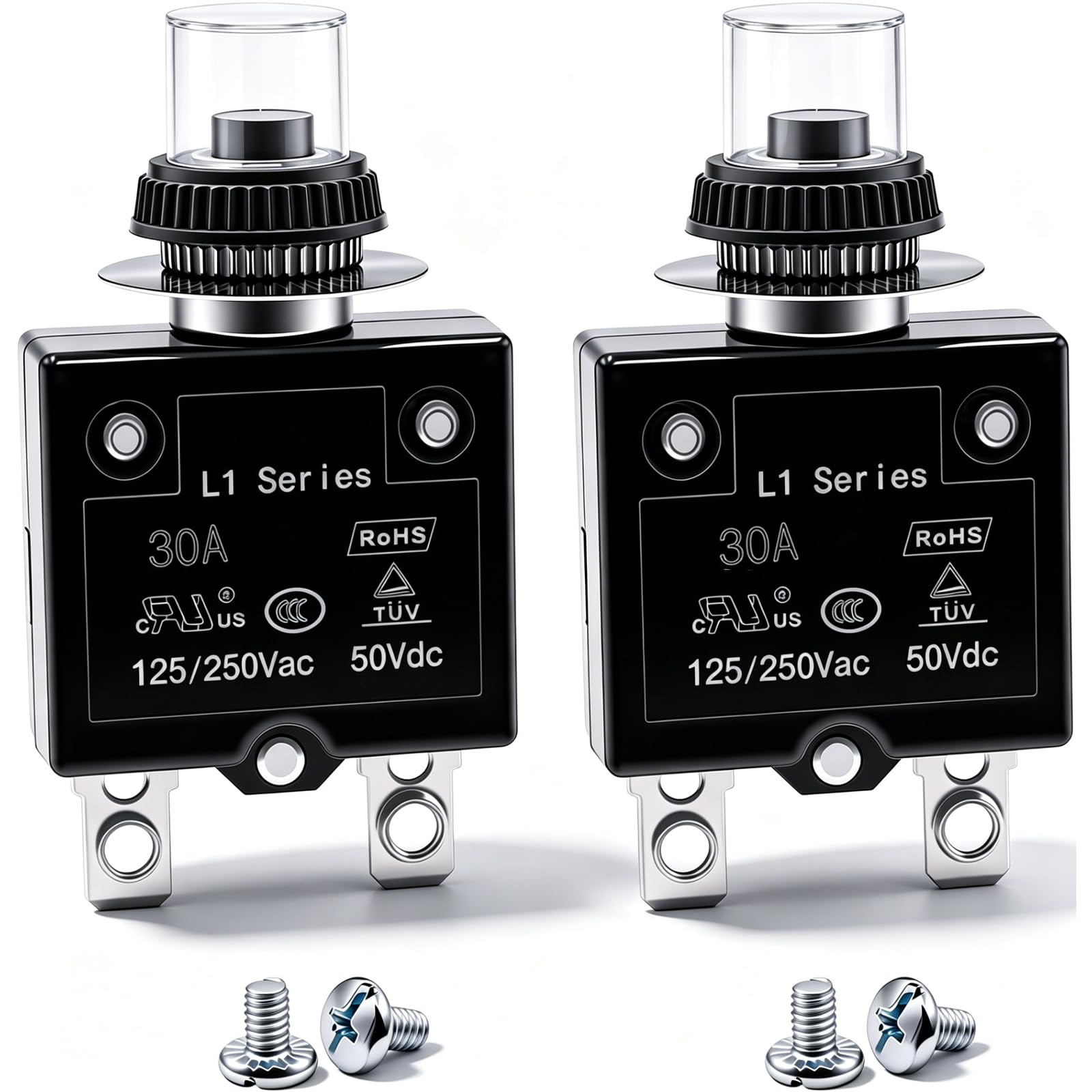 ブレーカーアウト、オニールの2点セット mxuteuk 2Pcs 30Amp Circuit Breakers Push Button Manual Reset 125