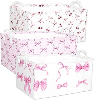 12 Hello Kitty Bedroom Ideas for Cute Playful Themed Charm 74 3 Pcs Pink Bow Storage Basket, Coquette Girls Rectangle Storage Bins Box...