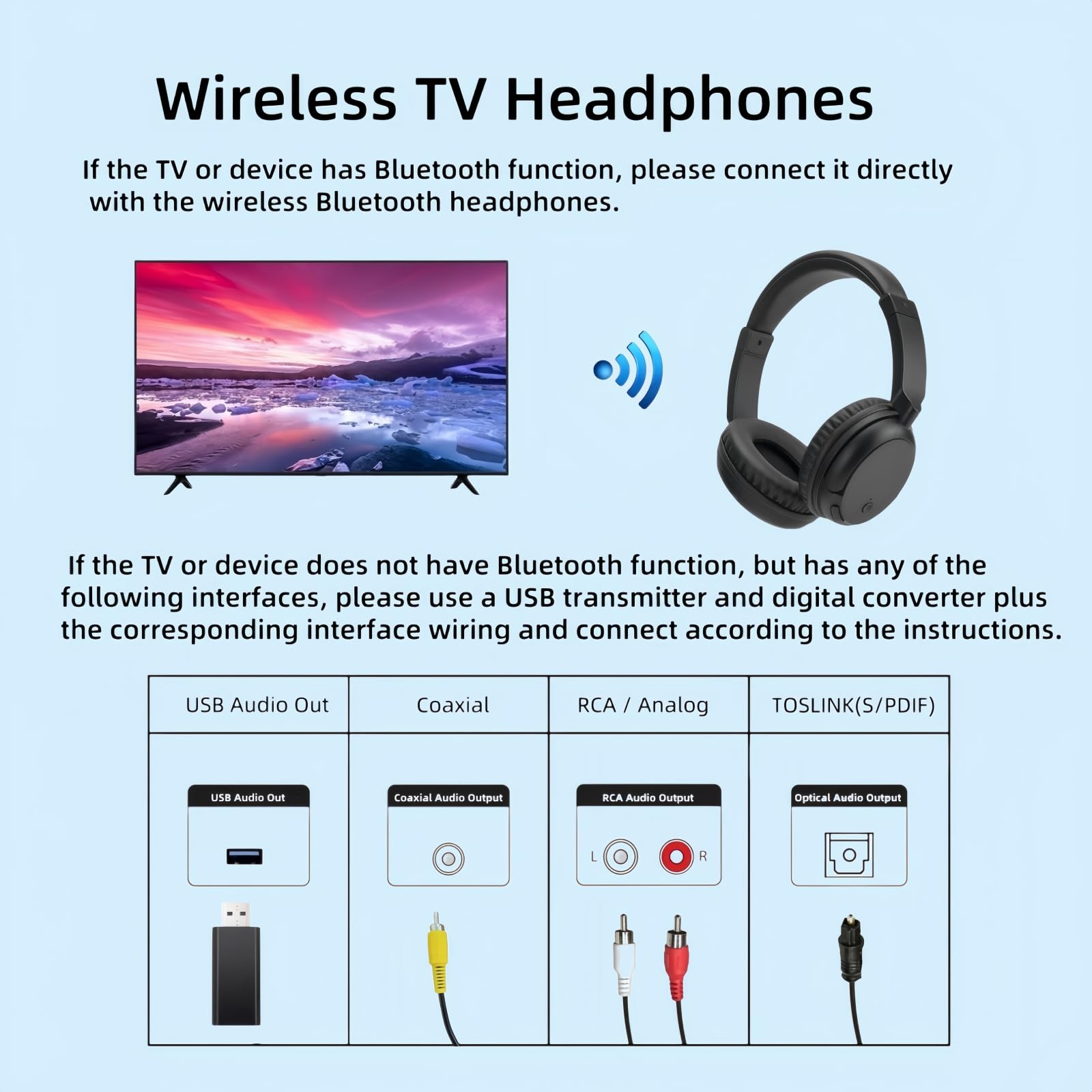 Casque sans fil pour TV, Casque Supra-Auriculaire Bluetooth 5.3 avec Fonction Radio RM, Casque TV Sans Fil Léger pour Personnes âGées, 30 Heures de Lecture, port Confortable Sans délai Audio, Noir
