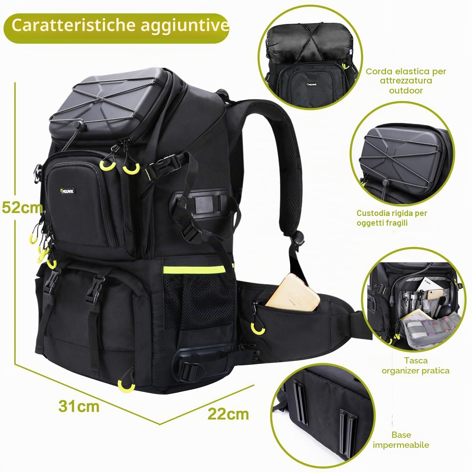 Endurax Zaino Fotografico Grande per PC 15,6 e 2 DSLR 4 Obiettivi Zaino Fotocamera Reflex Trekking Professionale
