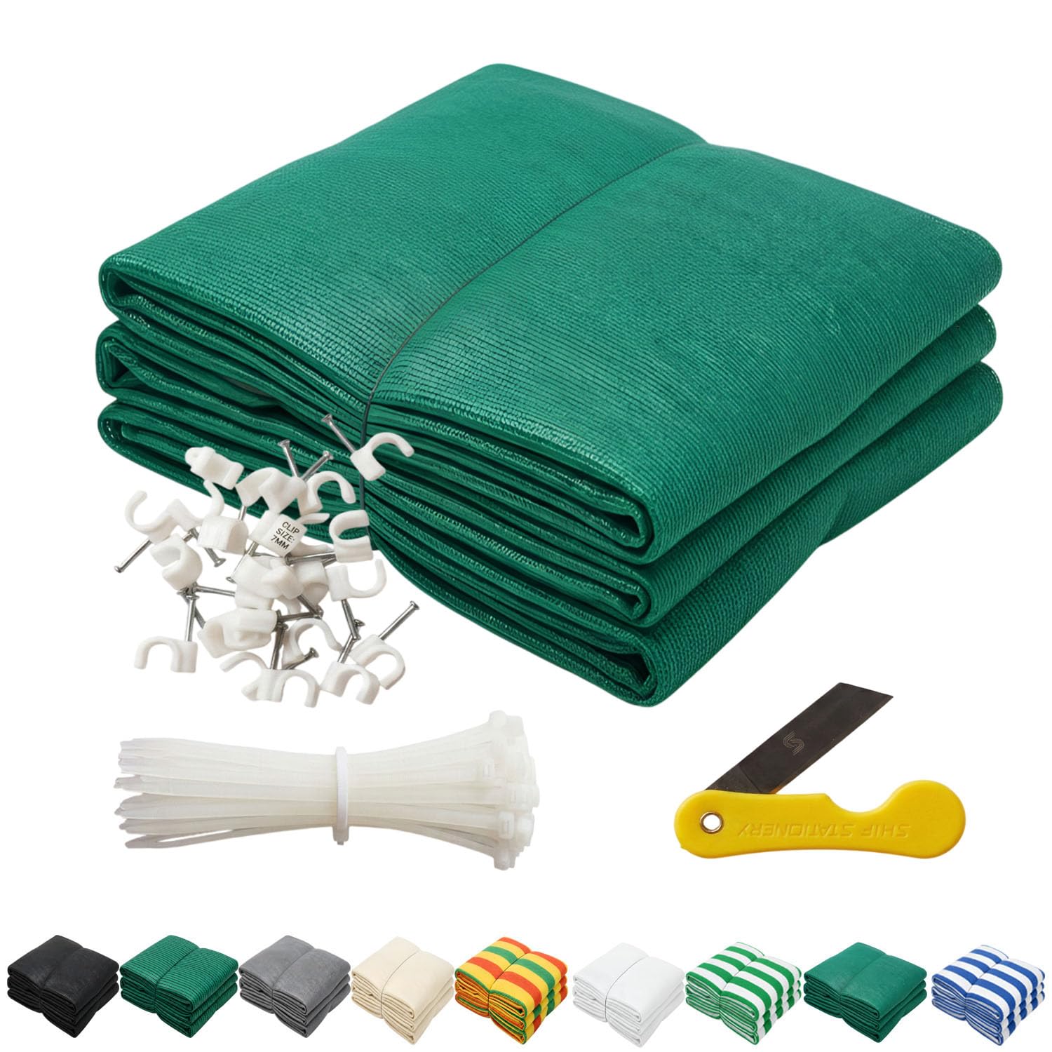 SAI Balaji 90% Shade Net 10 x 40 Feet | Green with Black Lines | UV Resistant Sun Shade Cloth for Garden, Terrace, Car Parking & Outdoor Heat Protection with 1 Cutter, 100 Clamps, 100 Tags XZXZXZ-picture-17