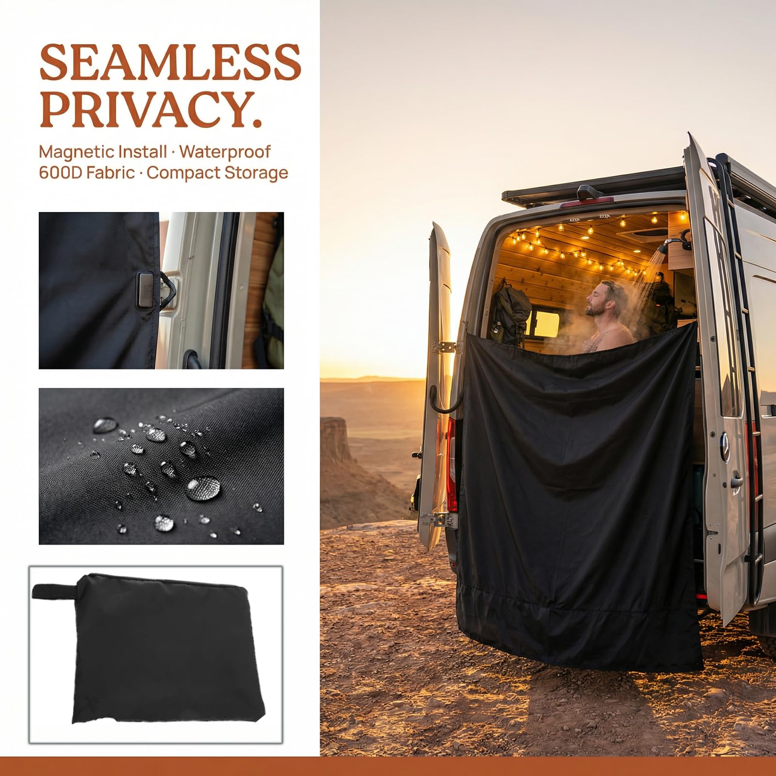 Tenda da doccia per campeggio, 90,5 x 55 pollici, regolabile, impermeabile, con gancio magnetico per campeggio, camper