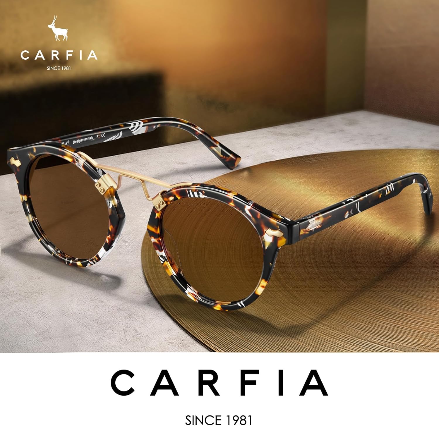 CARFIA Small Face Acetate Polarized Sunglasses for Women UV Protection, Retro Double Bridge Eyewears Metal Brow Round Sunnies