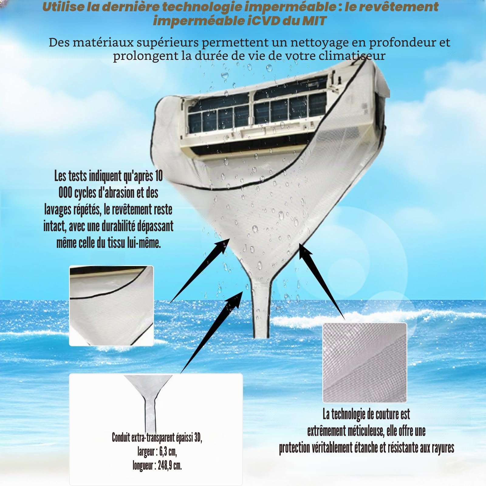 kit nettoyage climatisation split, kit entretien climatisation, kitnettoyage clim, bache nettoyage clim, nettoyageclimatisation maison, kit nettoyage de climatiseur, Blanc，Grand 60-135 cm