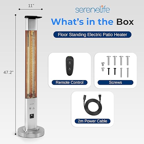 Miniatura 7 de SereneLife Calentador eléctrico para patio al aire libre, calefacción infrarroja de alta eficiencia de 1500 W, calentador de pie con control remoto