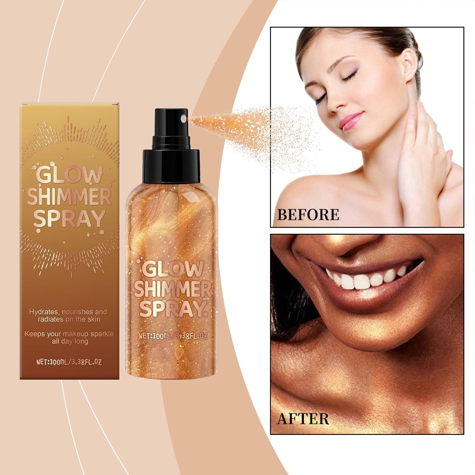 Body Glitter Spray, 100 ml Shimmer Mist for Hair & Skin, Moisturizing Glitter Spray, Long Lasting, for Nightclub, Festival, Prom Makeup Wife Women Teens Adult