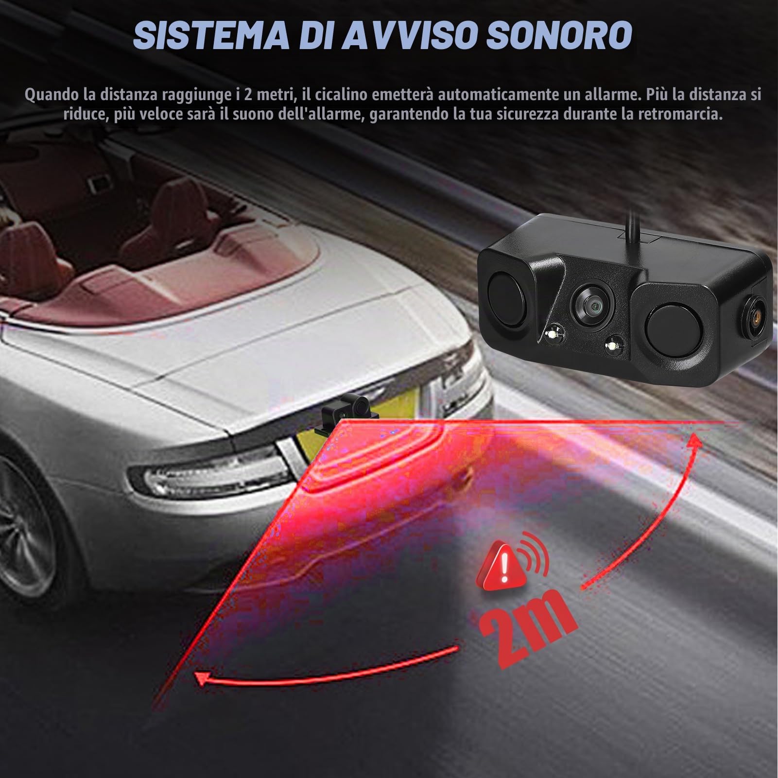 Shkalacar Telecamera Radar per Retromarcia visiva, 3 in 1 Telecamera per Retromarcia Impermeabile Videocamera per Retromarcia per Auto con 2 Radar Che Rilevano Sensori e Cicalino