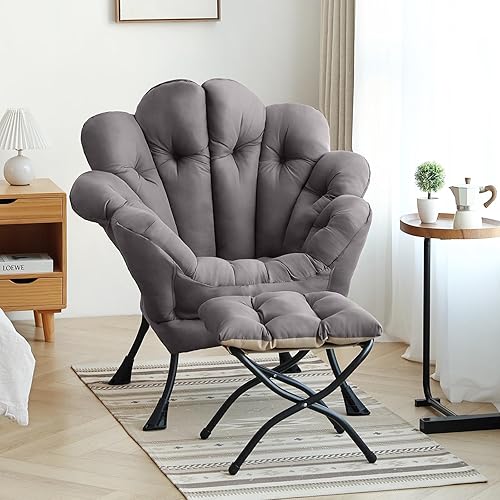 Miniatura 2 de Silla Lazy con otomana, moderna silla de lectura floral con reposapiés plegable, sillas de acento de salón, cómodos sillones de gran tamaño para
