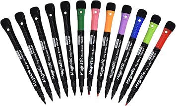 Browill Magnetic Dry Erase Markers, Fine Tip Low Odor Whiteboard Markers for Kids & School, Work On White board & Calendar, Refrigerator 12 Pack