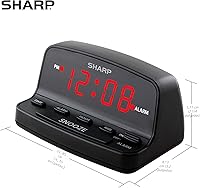 Vista 5 de Sharp Reloj despertador digital con controles de estilo de teclado, respaldo de batería, fácil de usar con operación simple, caja negra con pantalla