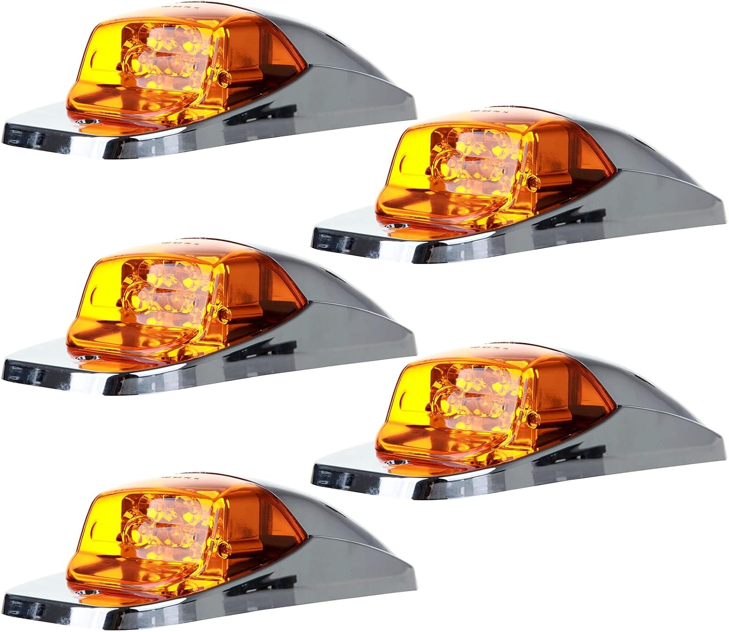 cciyu 5x Truck Cab Marker Light 17 LED Amber Cab Roof Top Marker Clearance Running Lights w/Chrome Base Waterproof Replacement for Peterbilt Kenworth Freightliner Cab Roof Lights