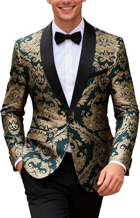 UNINUKOO Mens Suit 2 Piece Floral Paisley Regular Fit Tuxedo Suits for Men Dinner Party Jacket Pants Set