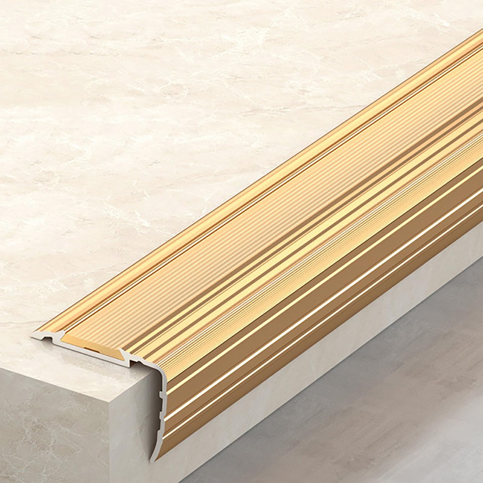 Esquineras, Protectores de Borde para Escalera, 3 Piezas Perfiles de Aluminio, Cantoneras Adhesivas, Topes de Esquina, Autoadhesivos en Forma de L, Antideslizantes(Gold)