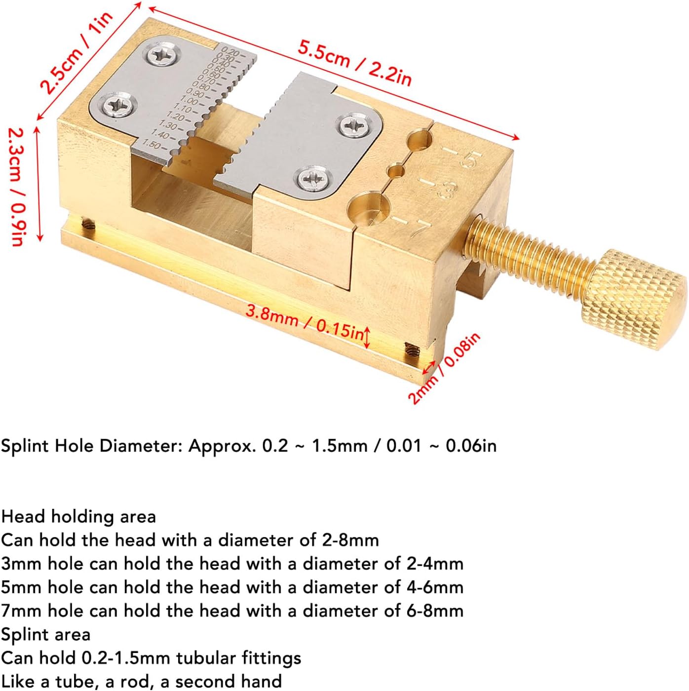 Mini Flat Clamp, Mini Bench Vice Clamp Opening Parallel Table Vise for Watch Repairing Sculpture Craft Jewelry DIY Carving Tool, 0.2-1.5mm Hole Dia Watchmaker Wheel Pointers Tool