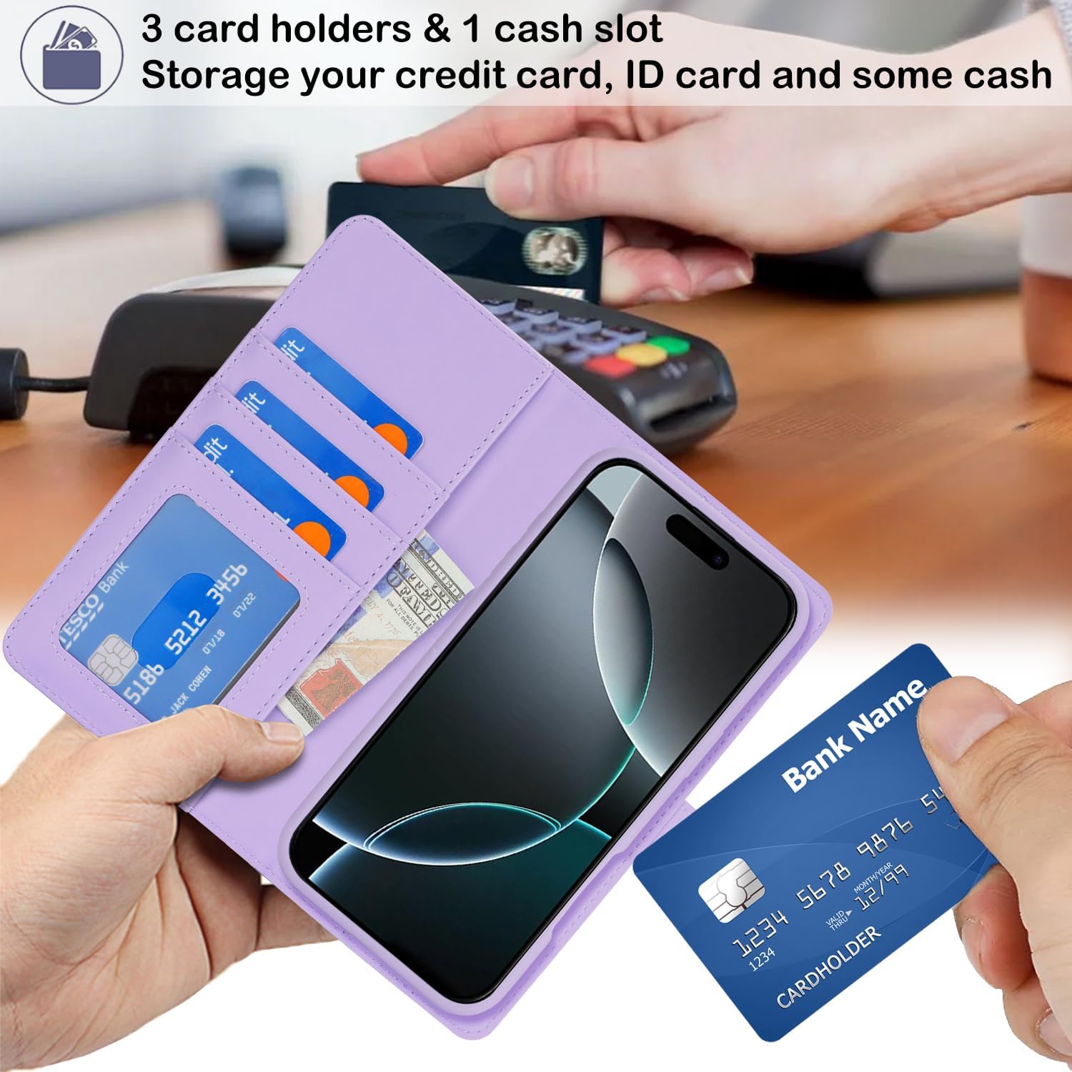 Ｈａｖａｙａ for iPhone 16 Pro Max Case Detachable Wallet Case with Card Holder, 2 in 1 Pu Leather Flip Folio Credit Card Slots Stand Compatible Magsafe Magnetic Shockproof Phone Cover (6.9")-Purple