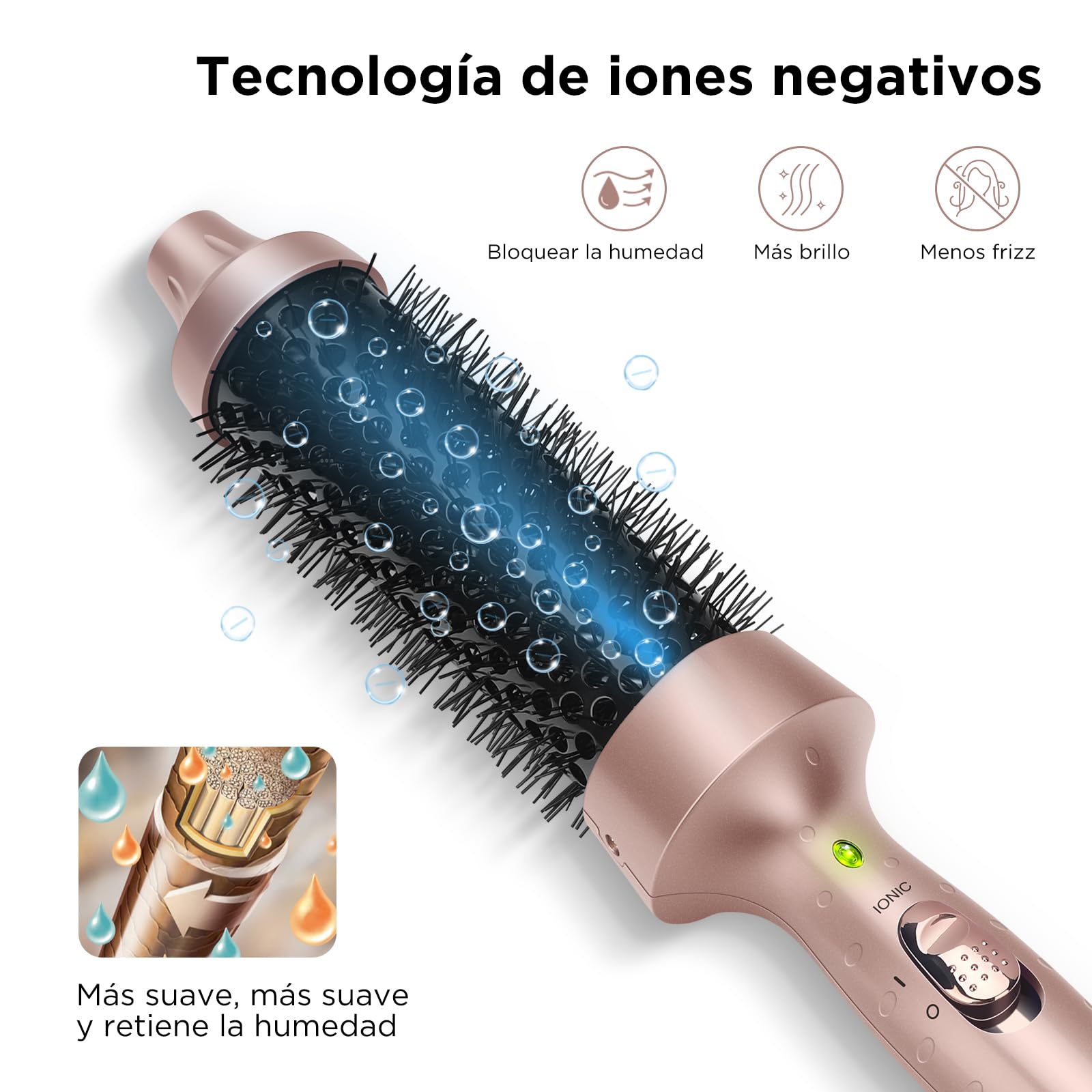 PARWIN PRO BEAUTY Thermal Brush 35mm con Calefacción Cerámica Turmalina Plancha Rizador Cepillo Calor Cepillos de Peinado de Doble Voltaje para Regalos de Viaje para Mujeres
