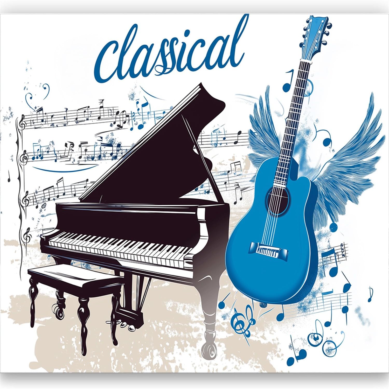 Papel pintado Panorámico Música Piano Guitarra, Papel pintado de pared Gigante Símbolos Musicales, mural moderno personalizado para sala de estar, dormitorio infantil, restaurante, 300 x 210 cm (L x H