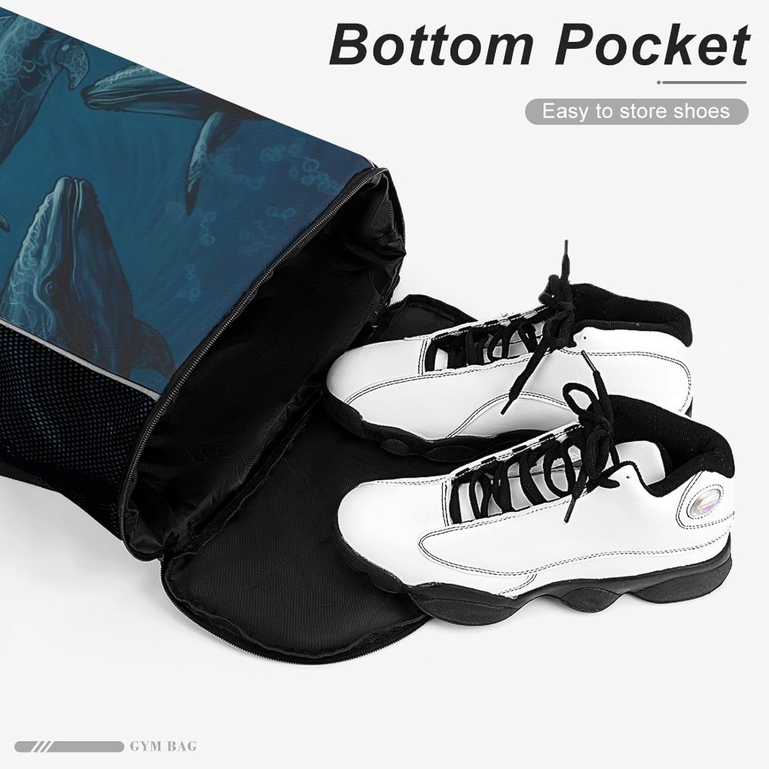 Small Gym Bag Ocean Whale Printed Drawstring Gym Bag for Men Lightweight Waterproof Drawstring Backpack for Women with Shoe Compartment for Travel Tourism Work And Fitness