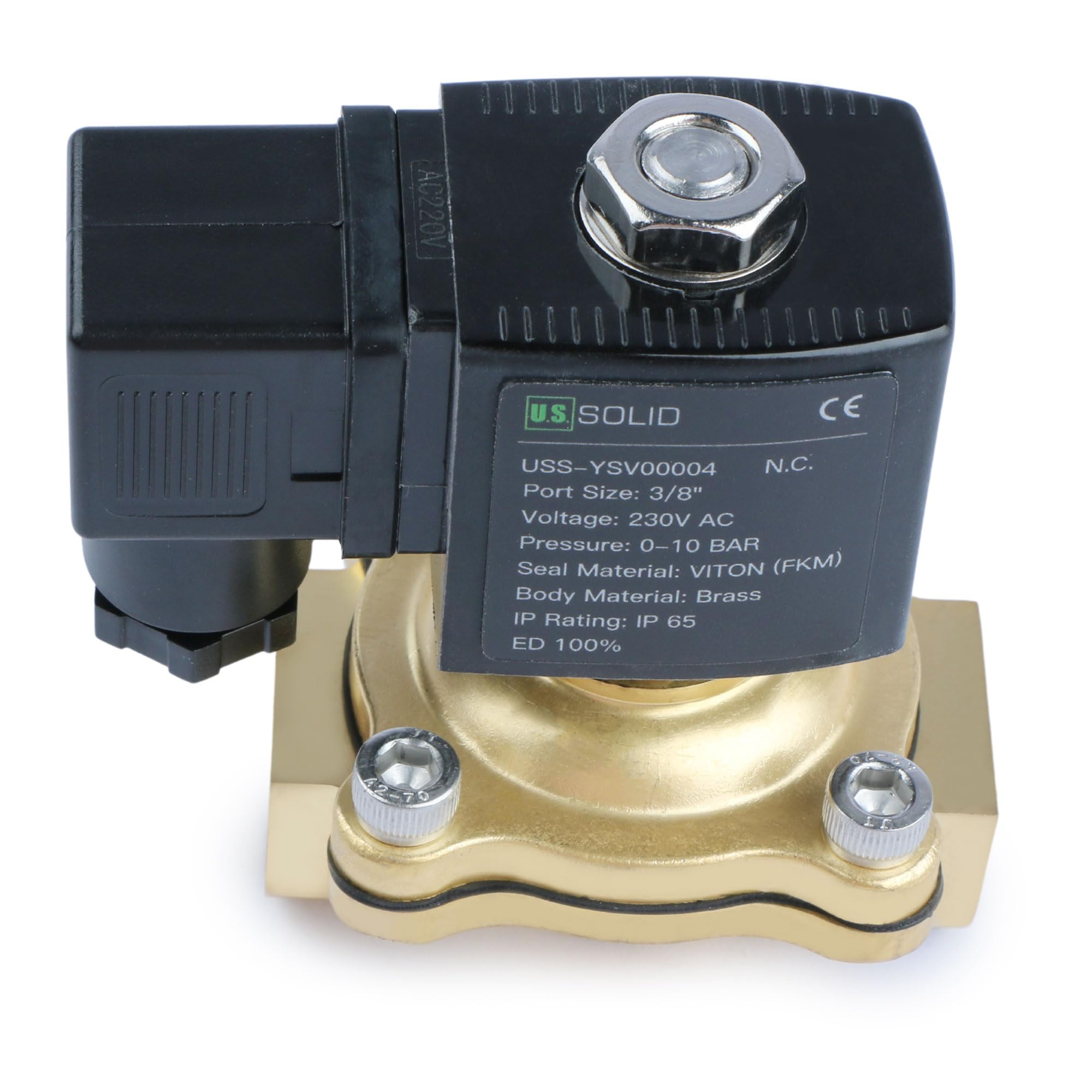 U.S. Solid Solenoid Valve Magnetventil Messing G 3/8" 230V AC stromlos geschlossen NC 0-10 bar, elektrisches Wasserventil für Wasser Luft Diesel Kerosin Benzin