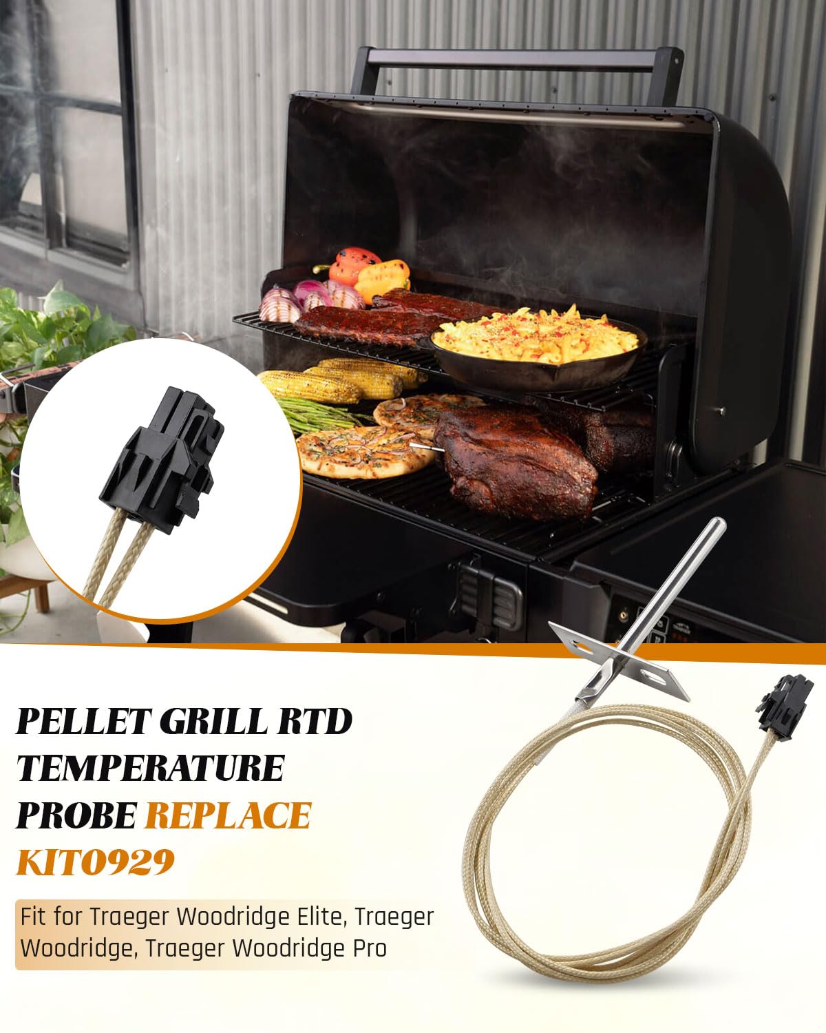 Termometro a sonda RTD per griglia a pellet, KIT0929, adatto per Traeger Woodridge, Woodridge Pro e Woodridge Elite