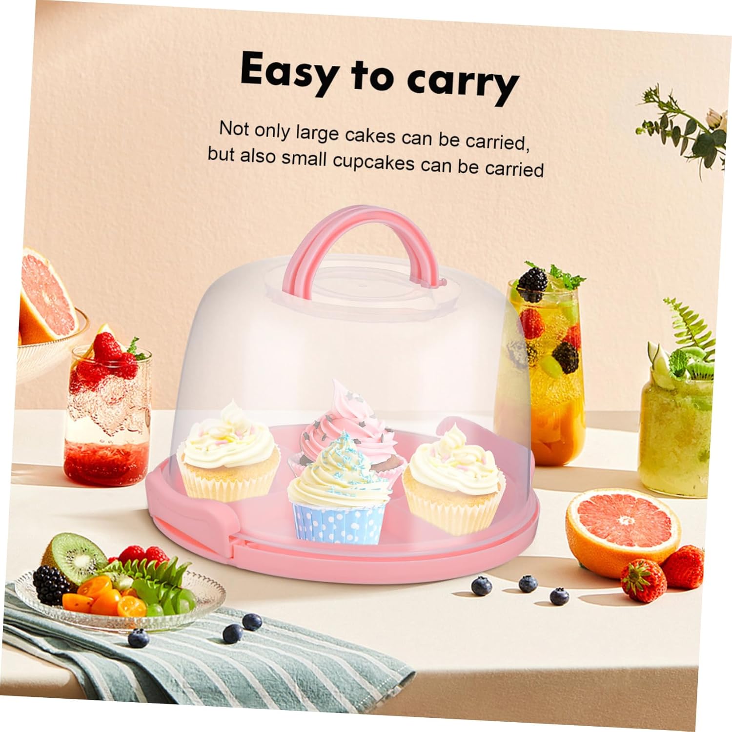 Reusable Pink Cake Carrier with Transparent Lid and Handle Portable Cake Transport Container for Pies Cupcakes Cookies and Desserts Convenient Viewing and Safe Food Storage