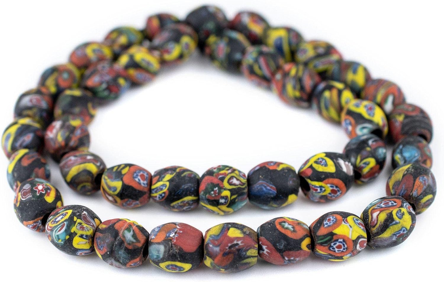 The Bead Chest Oval Millefiori Beads 15x13mm Multicolor Round Glass Large Hole 24 Inch Strand