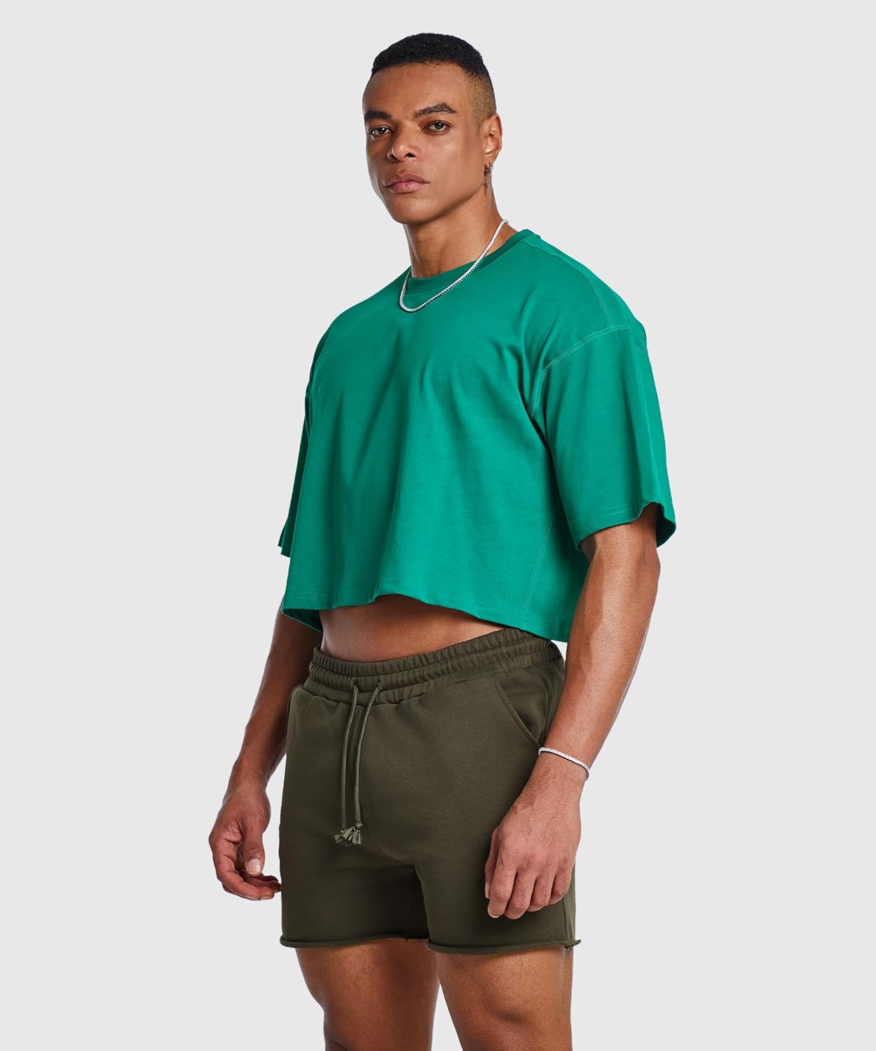 Ouber Men's Short Sleeve Crew Crop T Shirts Cotton Muscle Bodybuilding Shirts - Image 6