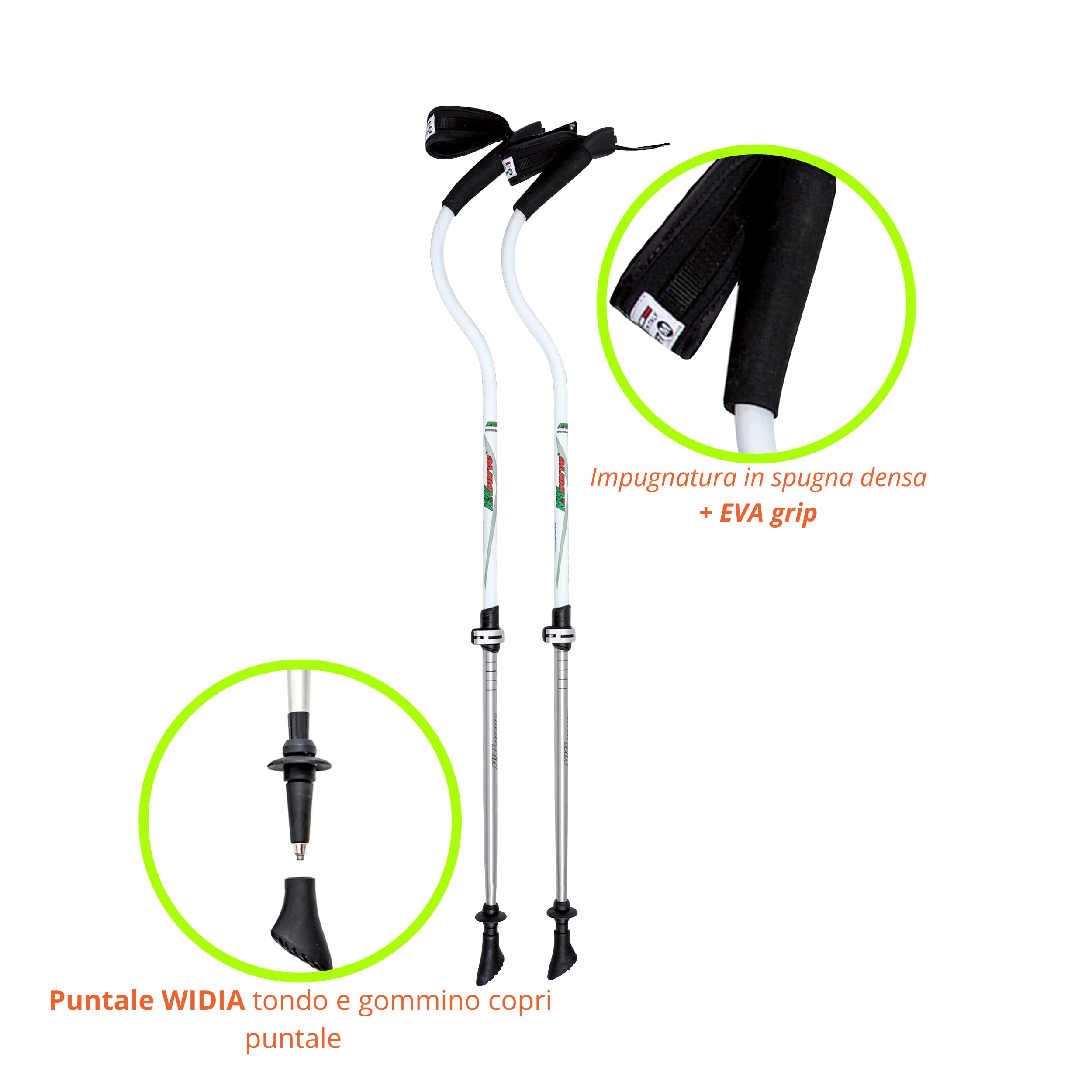 N&W CURVE | Bastoncini Trekking Telescopici Ergocurve 900 ONE+ Bacchette da Trekking Leggero Escursionismo e Camminata in Montagna - Made In Italy
