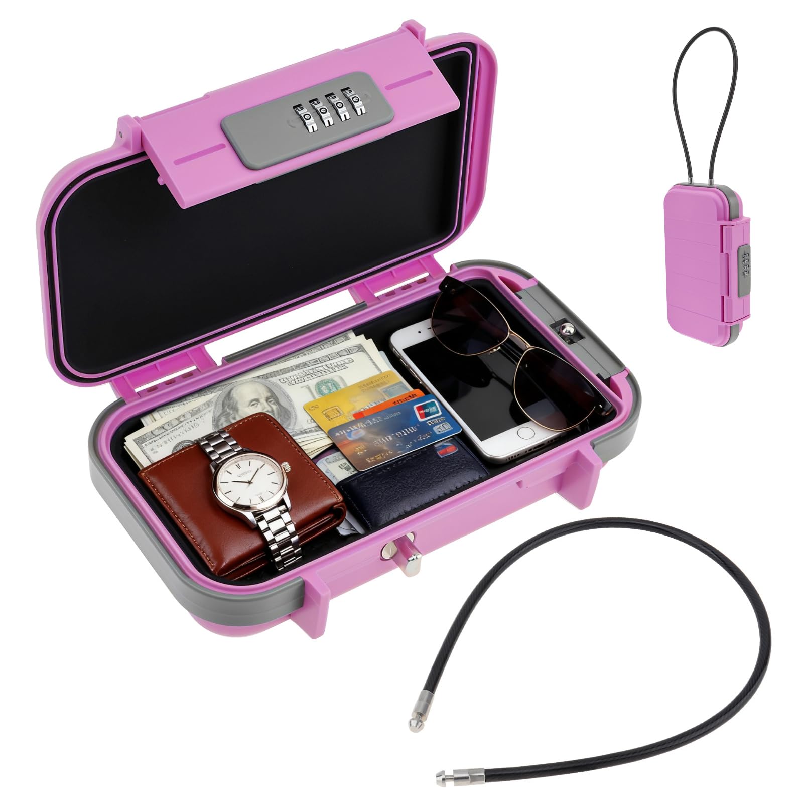 Portable Travel Safe Lock Box Waterproof with 4 Digit Combination Lock