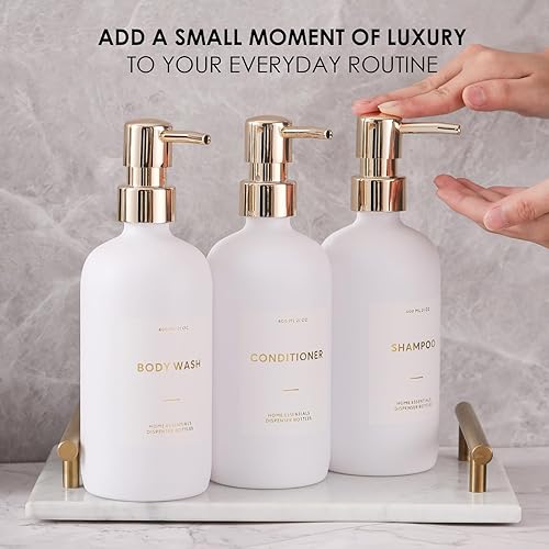 Miniatura 3 de HOMCDALY Dispensador de champú y acondicionador, paquete de 3 botellas recargables de 21 onzas, contenedor de champú, botella de bomba vacía,
