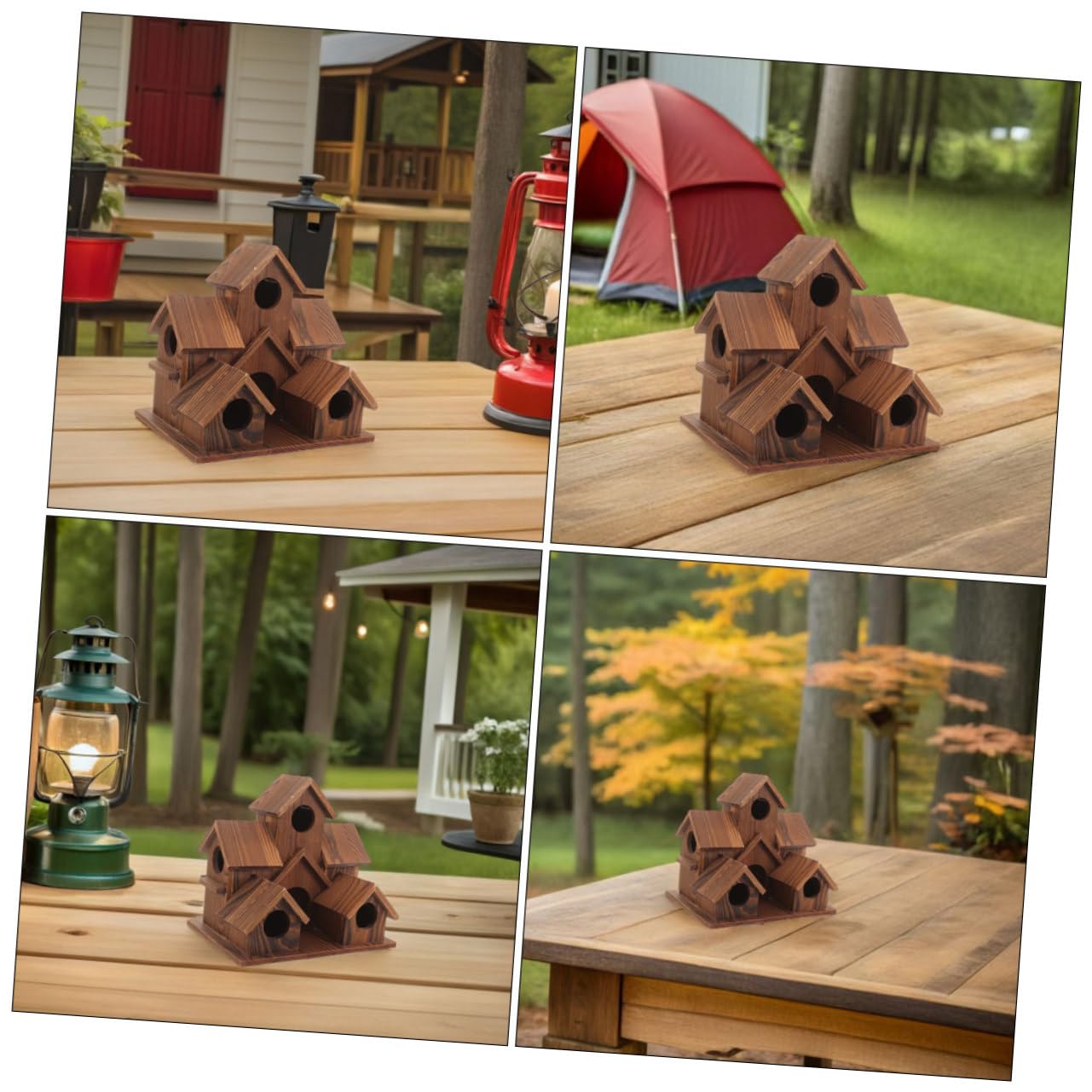 2 Piezas Casitas de Madera Rústicas para Pájaros Comedero y Nido Exterior Resistente al para Jardín y Patio Decoración Natural para Aves