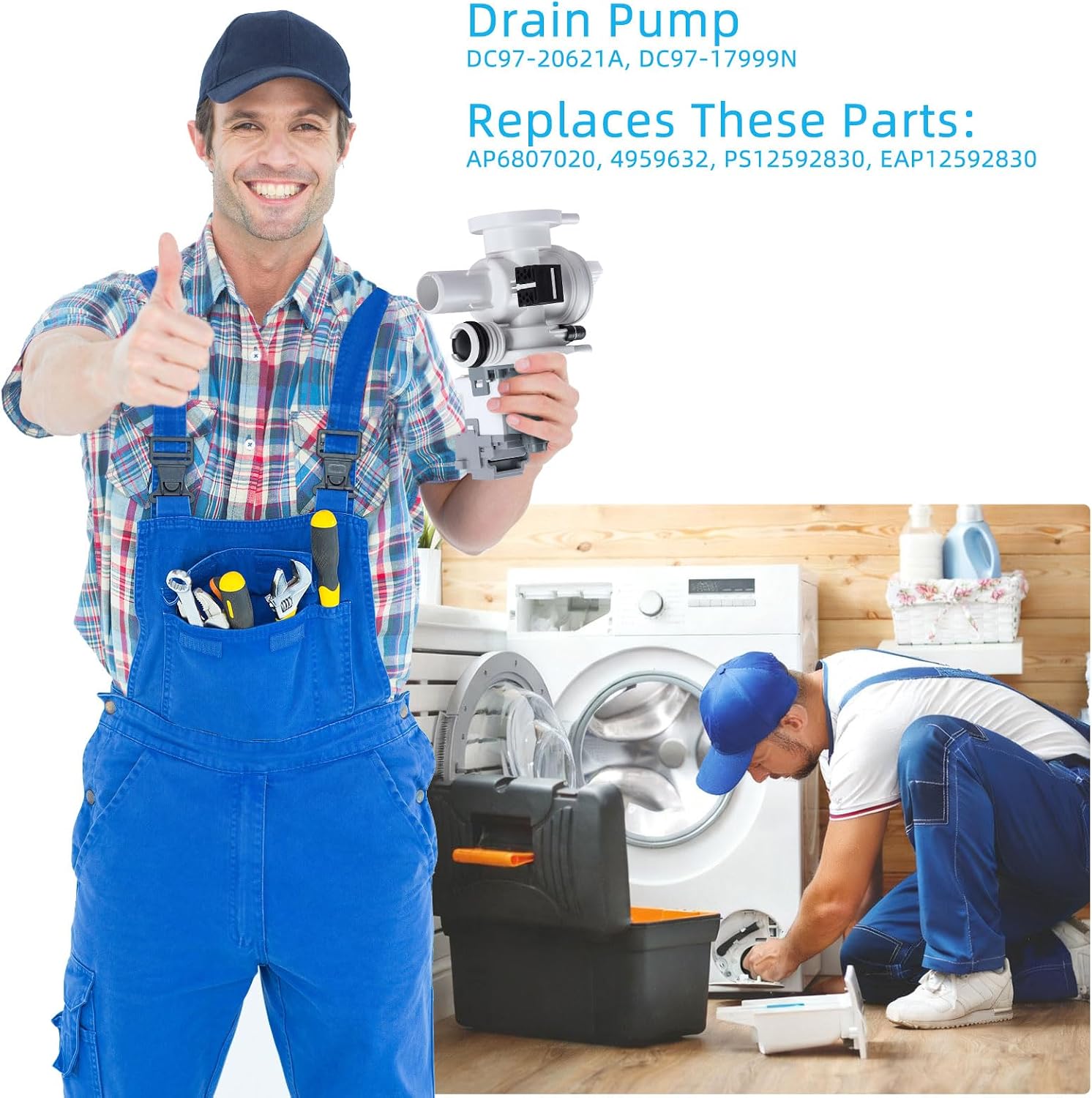 Washer Drain Pump, Compatible with Samsung Washer, Replacement Model DC97-20621A DC97-17999M DC31-00187A PX3516-01