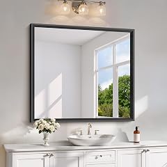 Black Large Mirror for Bathroom 36x40Inch Brushed Black Beveled Edge Frame Bathroom Vanity Mirrors Wall Thick Frame Rectangle