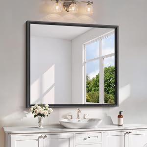 Black Large Mirror for Bathroom 36x40Inch Brushed Black Beveled Edge Frame Bathroom Vanity Mirrors Wall Thick Frame Rectangle