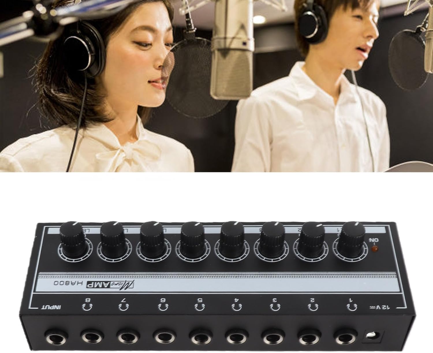 Mini Headphone Amplifier, Headphone Amplifier 8 Channel Portable Metal Stereo Amplifier for Studio and Stage (100 to 240V)