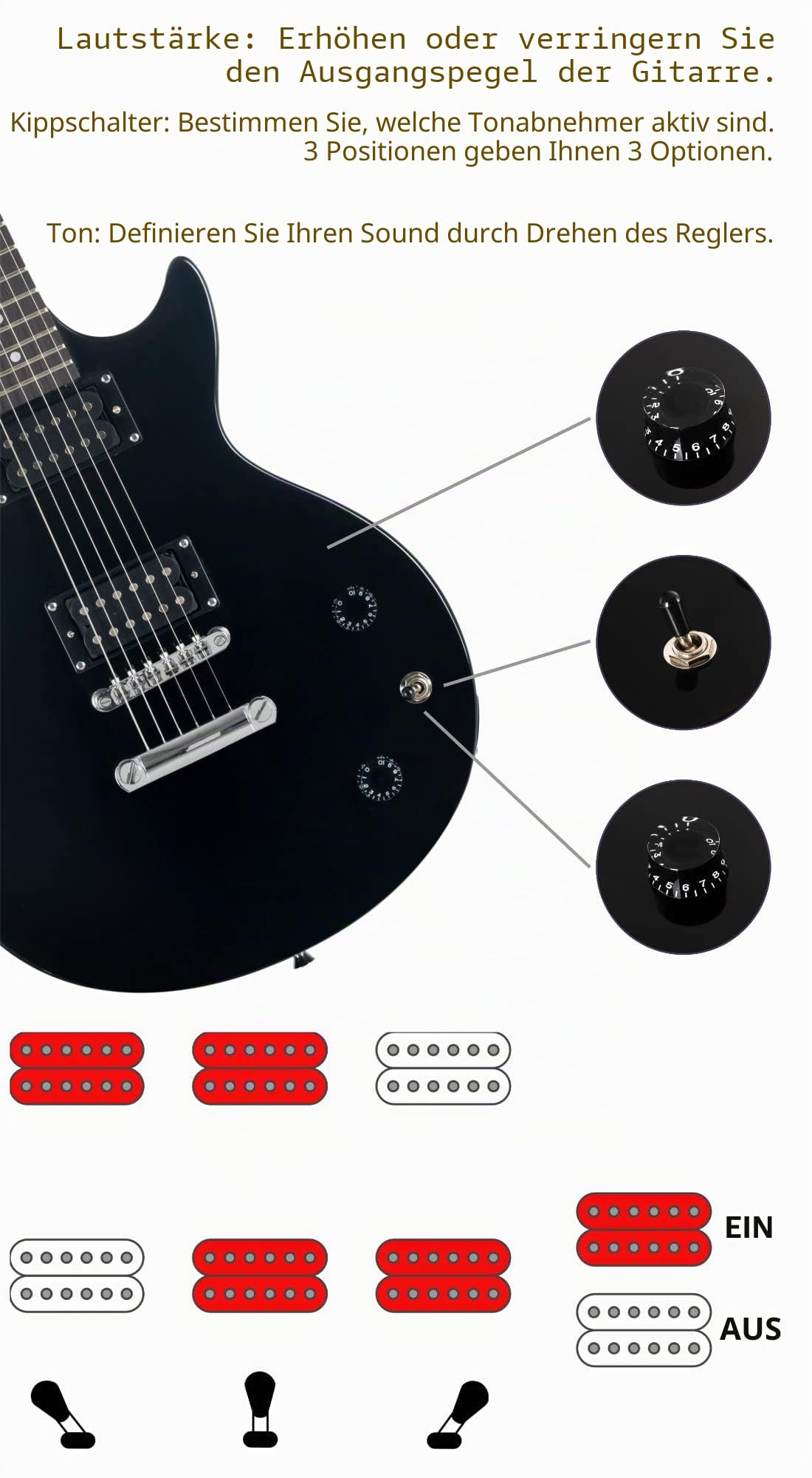 Rocktile Single Cut Pack Komplettset Power E-Gitarre Schwarz (Verstärker, Stimmgerät, Tasche, Kabel, Gurt, Plecs, Ersatzsaiten und Schule mit CD/DVD)