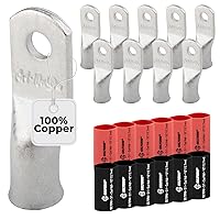 Vista 274 de SELTERM 25 piezas de lengüetas de cable de batería de cobre estañado de grado marino de 2/0 AWG de 3/8 pulgadas, terminales de anillo de calibre 00