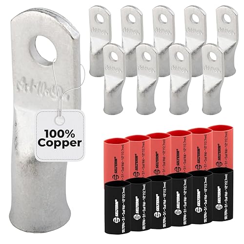 Miniatura 236 de SELTERM 10 piezas Terminales de Cable de Alambre de Cobre Estañado con Perno 2 AWG-1/2", Extremos de Cable de Batería de Servicio Pesado, Terminales