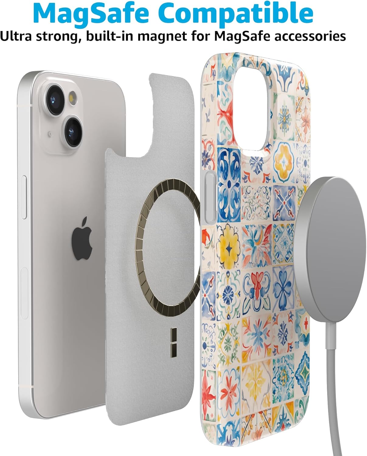 Casely iPhone 15 Plus Case | Tuscan Tiles | Dolce Vita | Compatible with MagSafe | Classic Ultra Slim Design