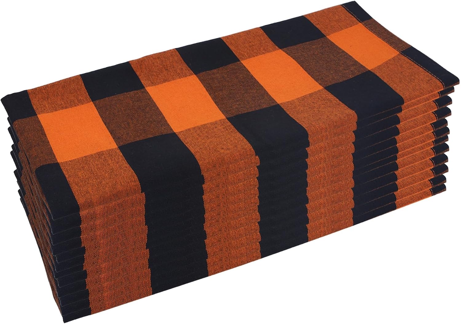 Halloween Cloth Napkins Set of 4, Orange and Black Buffalo Plaid Table Napkins, 20 x 20 Inch, Washable Reusable Dinner Napkins for Restaurant, Family Dining, Indoor & Outdoor Party Table Decor