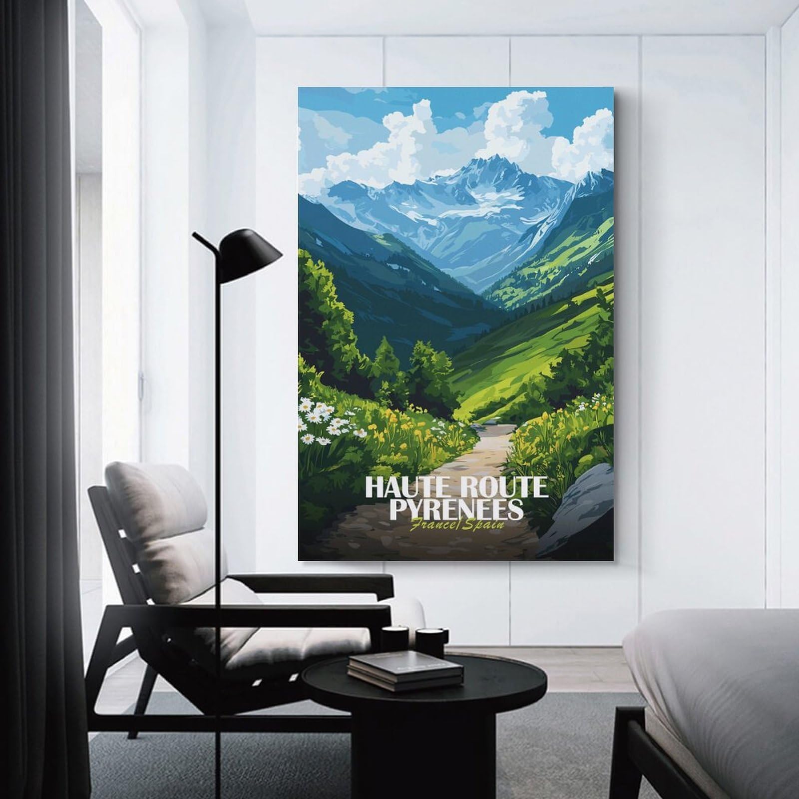 Junmoney Haute Route Pyrenees Landscape Illustration Wall Art Print, 20x30inch(50x75cm), for Wall Displays, Bedrooms Or Room Updates, A Versatile Canvas Print for Layering