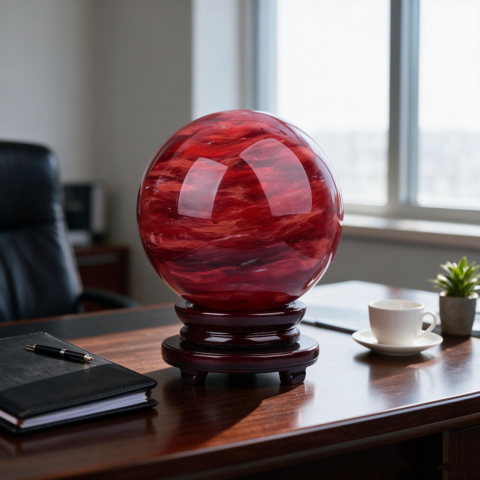 Sfera di Cristallo Rossa con Supporto, Grande Sfera di Cristallo | Sfera curativa di cristallo per la meditazione Feng Shui Divinazione Ufficio Decorazione della casa, Ricchezza successo