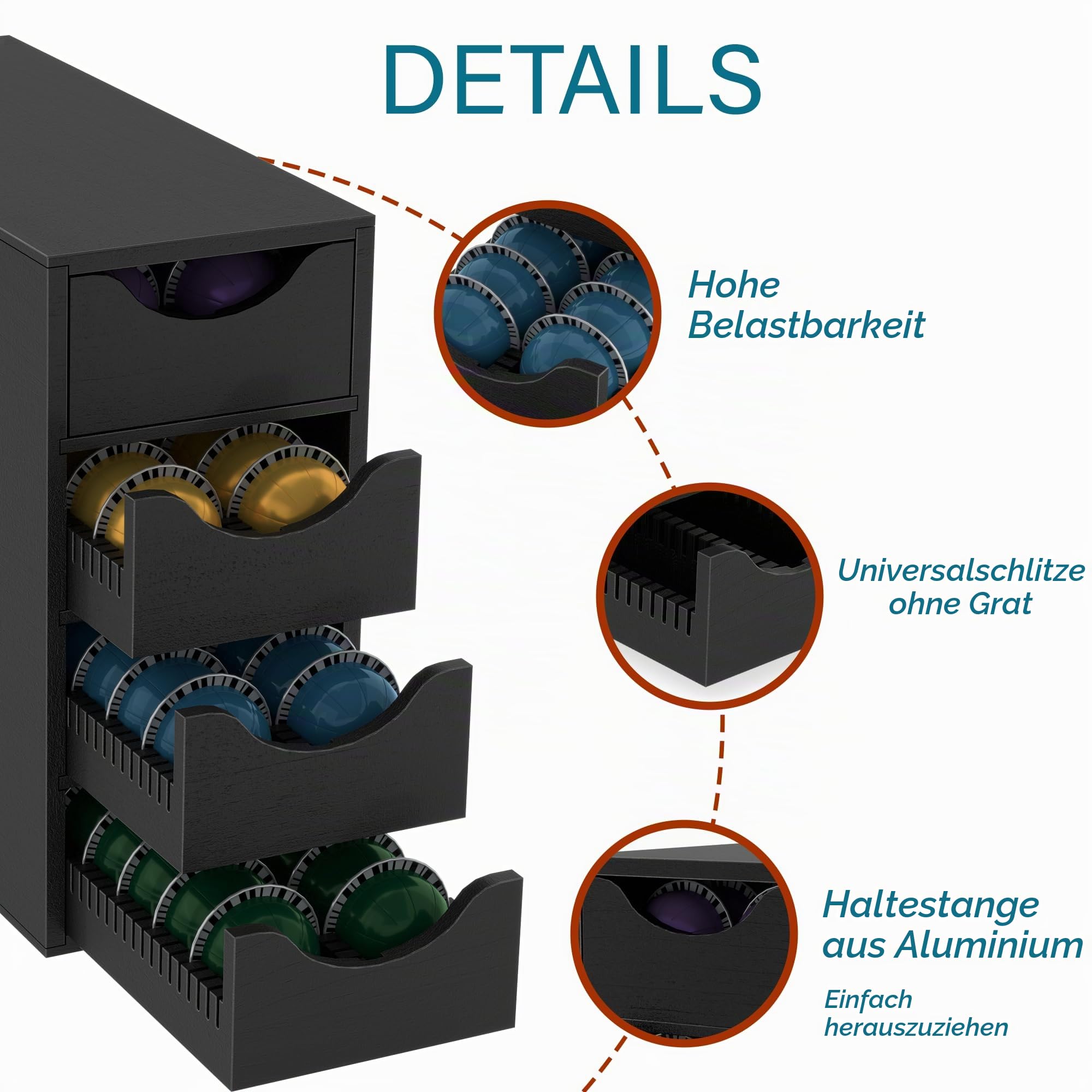 Suli Kaffeekapselhalter für Kaffeekapsel holz,4 Ebenen,104 Kapseln,Schwarz