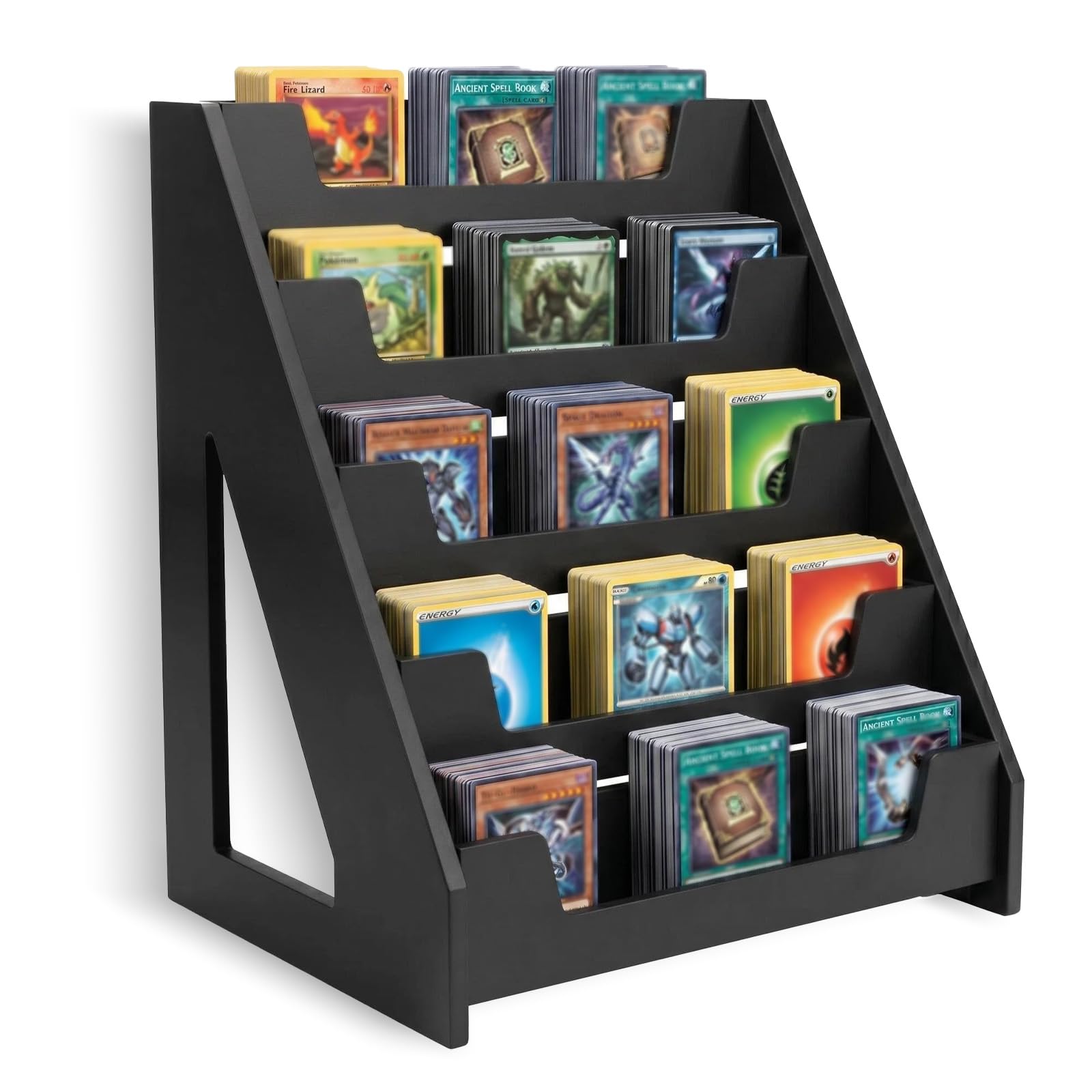 Acidea 5 Tier Card Display Stand, Wooden Trading Card Display, Vertical Holder for Graded Card Collection & Show, Display Stand Tabletop for Greeting Cards, Stickers, PSA BGS SGC Slabs, Easy Snap-On