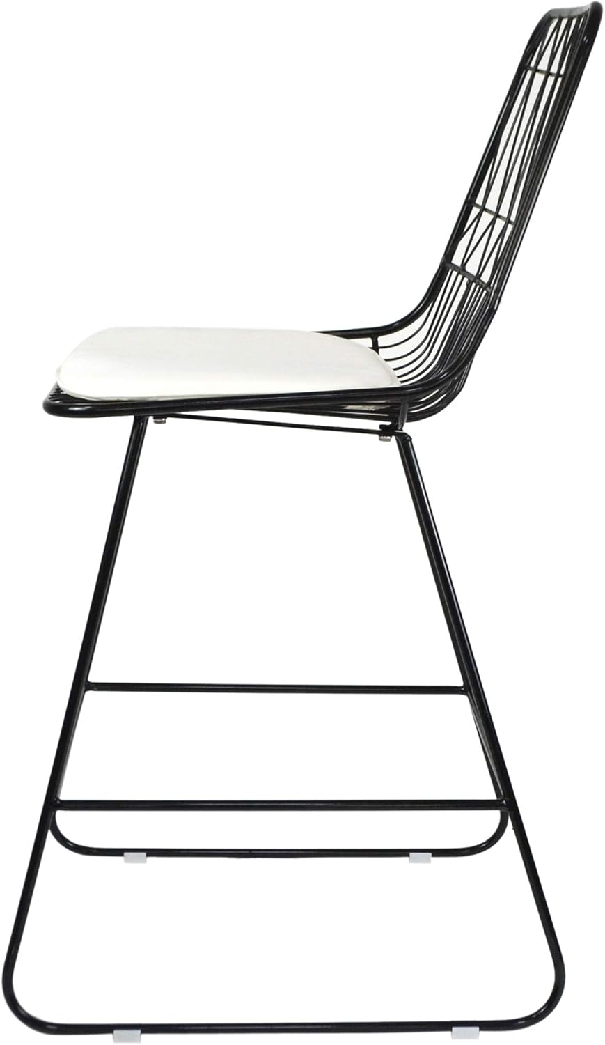 GDFStudio Outdoor Counter Stools, 26" Seats, Modern, Geometric, Black Iron Frames with Ivory Cushion (Set of 2)